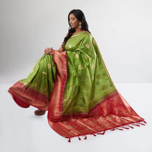 Elegant Green and Red Pochampalli Fancy Saree | Muvvas Boutique - Picture 2 of 4